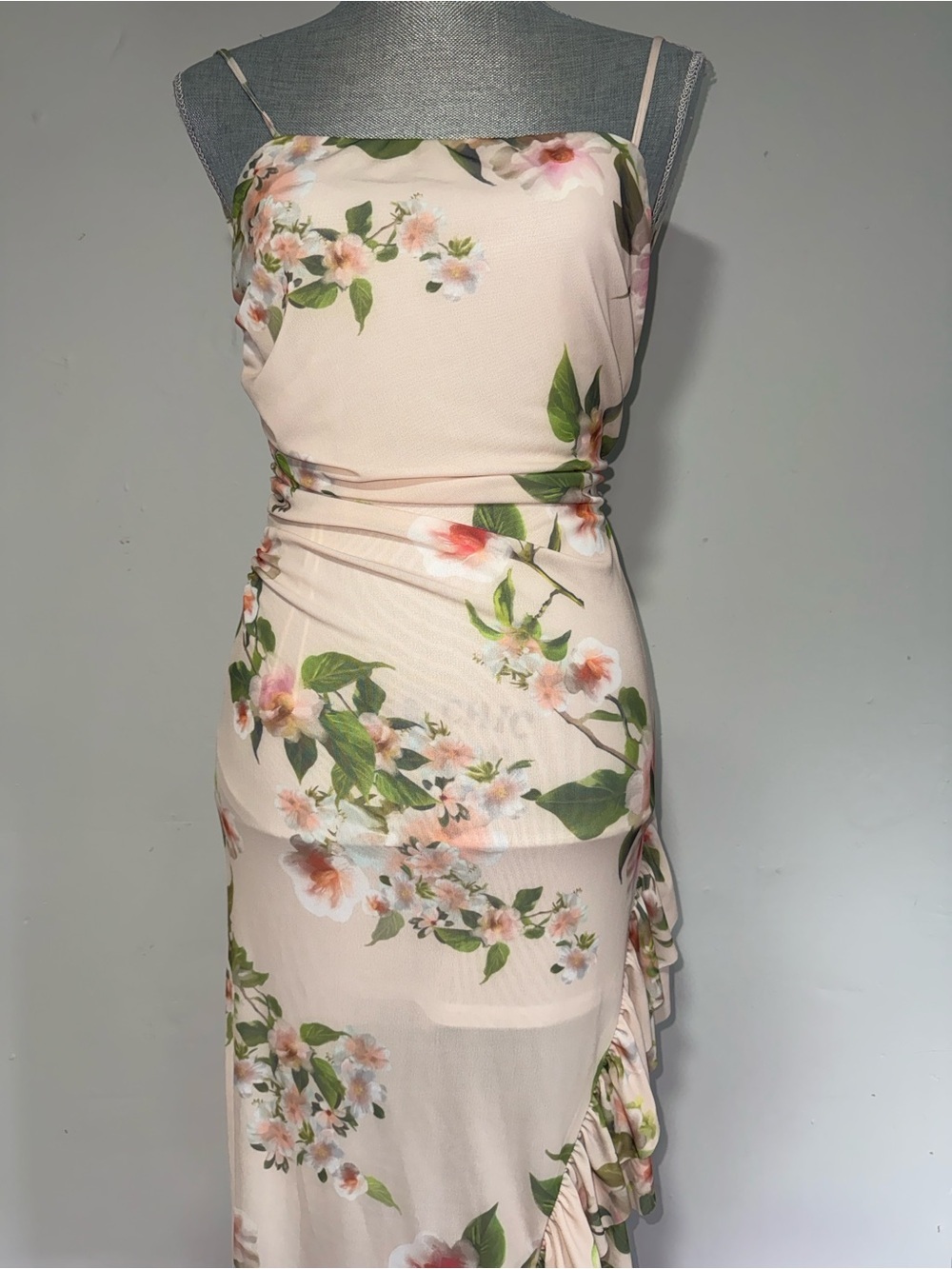 Zara One-Shoulder Floral Slip Dress - Blush Pink & Green